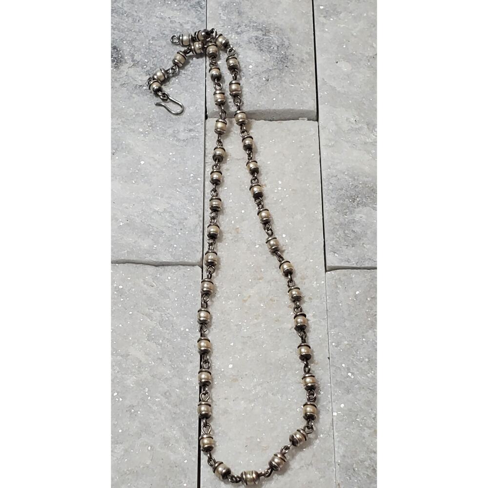 Vintage Sterling Silver Faux Pearl Link Necklace 16"